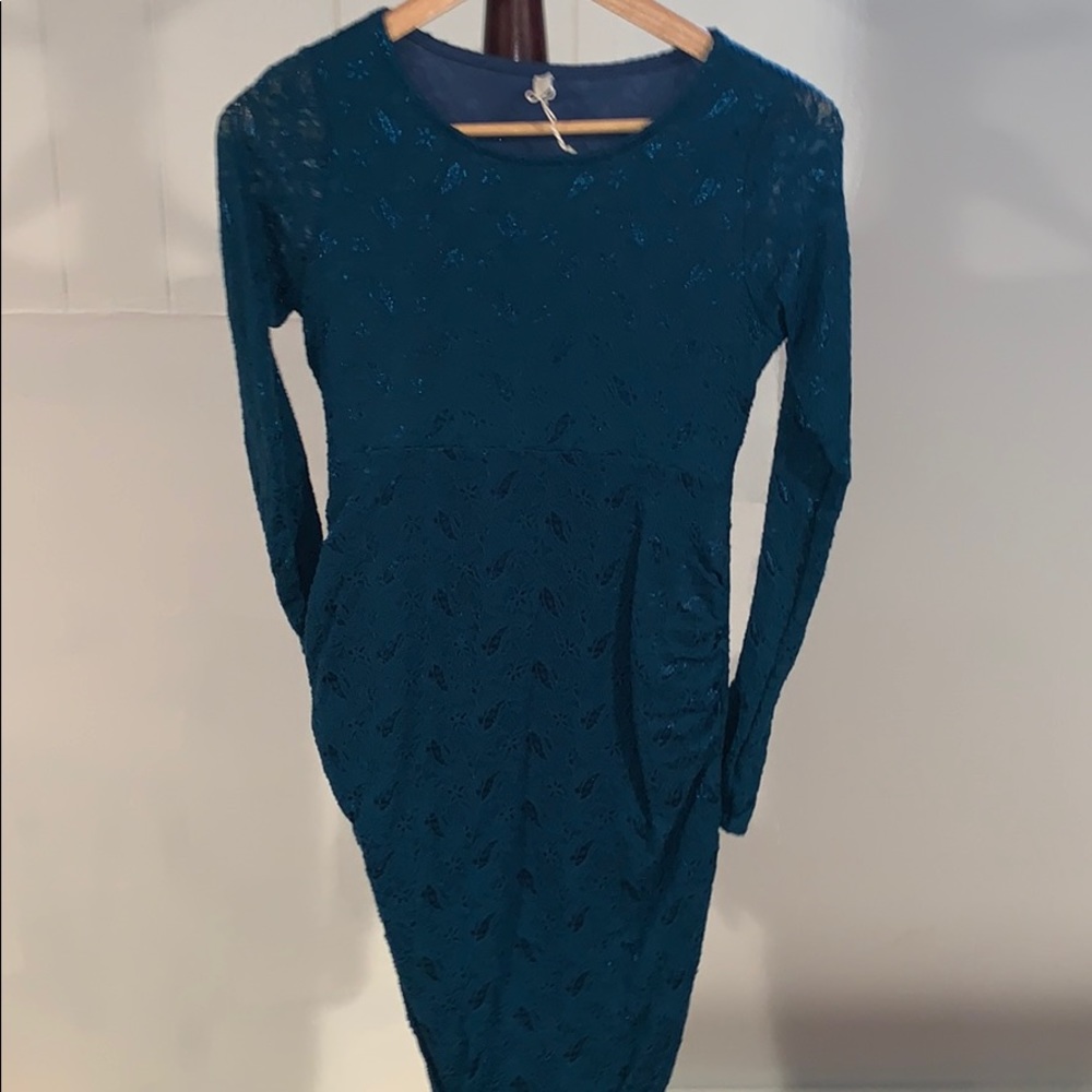 Teal lace maternity dress